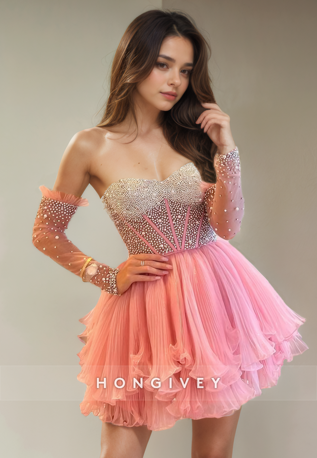 Aline Sweetheart Strapless Beaded Short Party Homecoming Dress