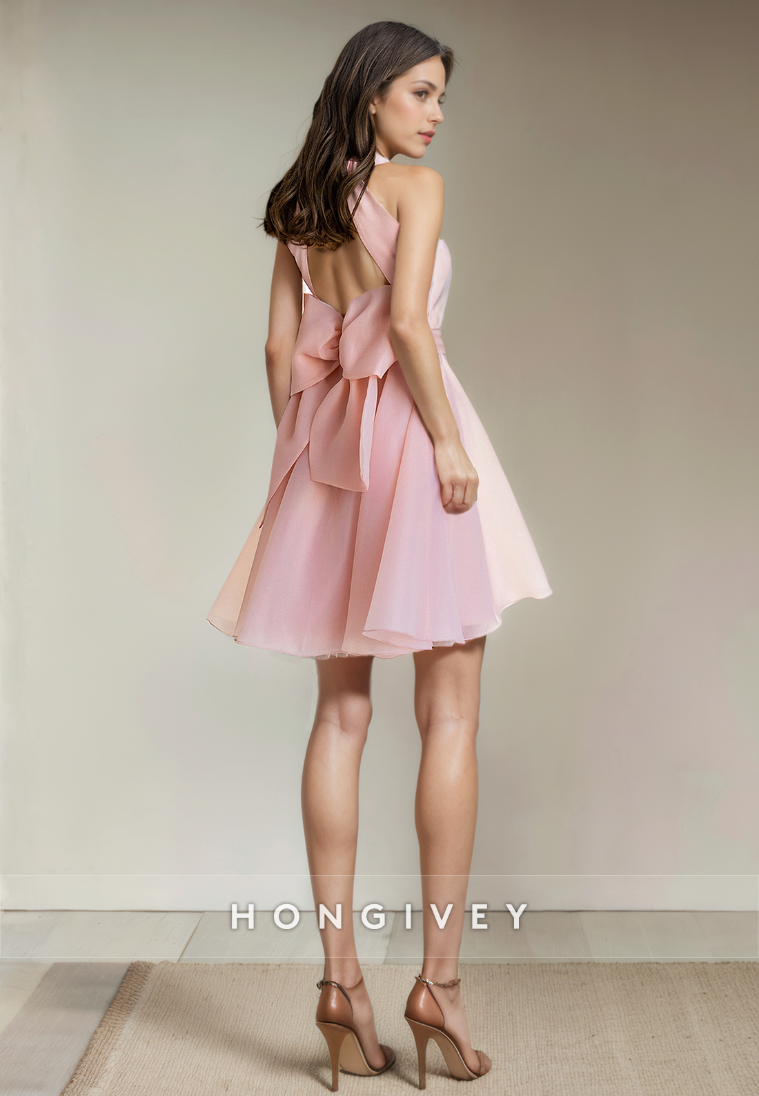 Casual Satin Aline Vneck Empire Short Party Homecoming Dress