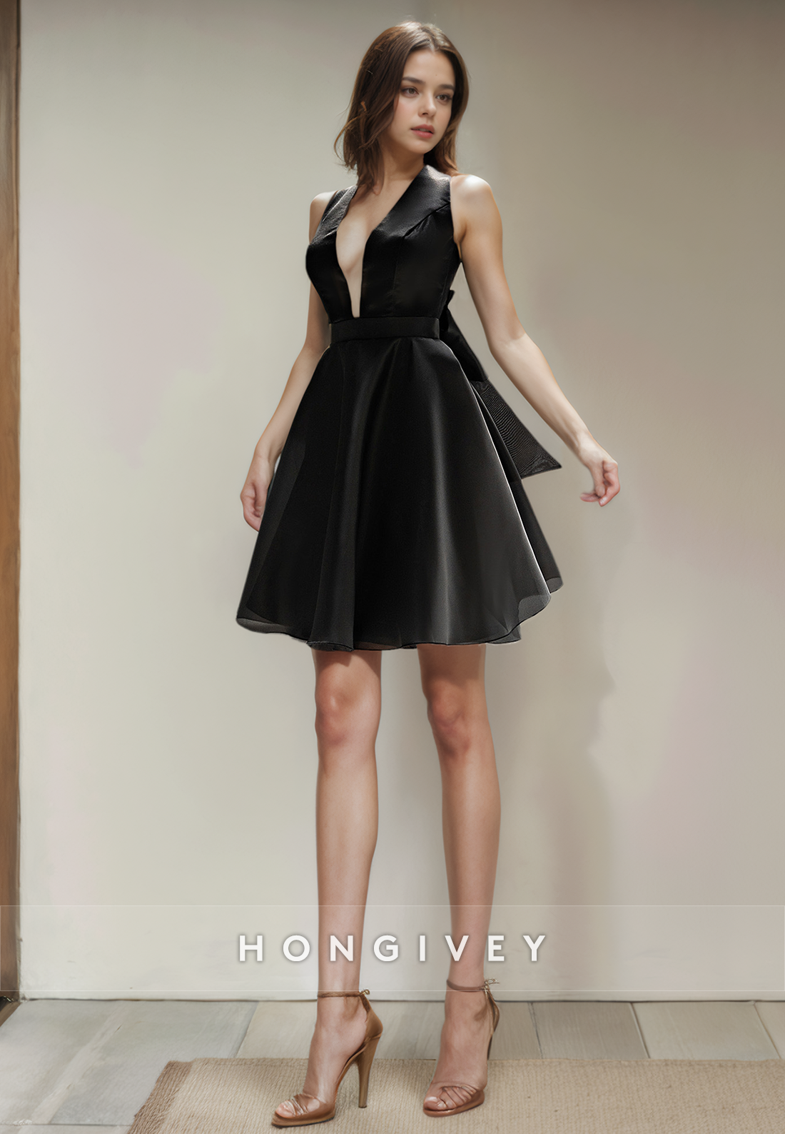 Casual Satin Aline Vneck Empire Short Party Homecoming Dress