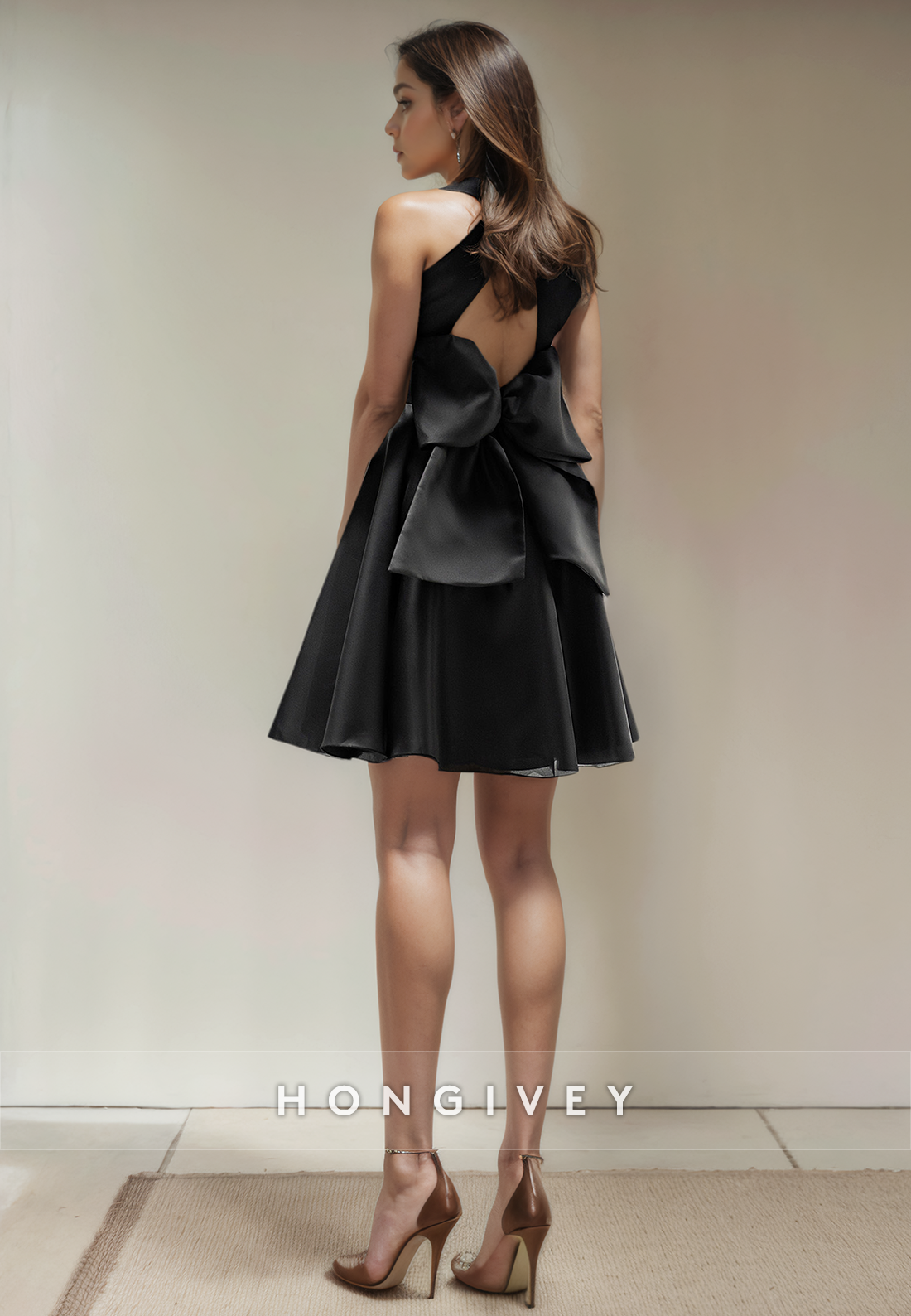 Casual Satin Aline Vneck Empire Short Party Homecoming Dress