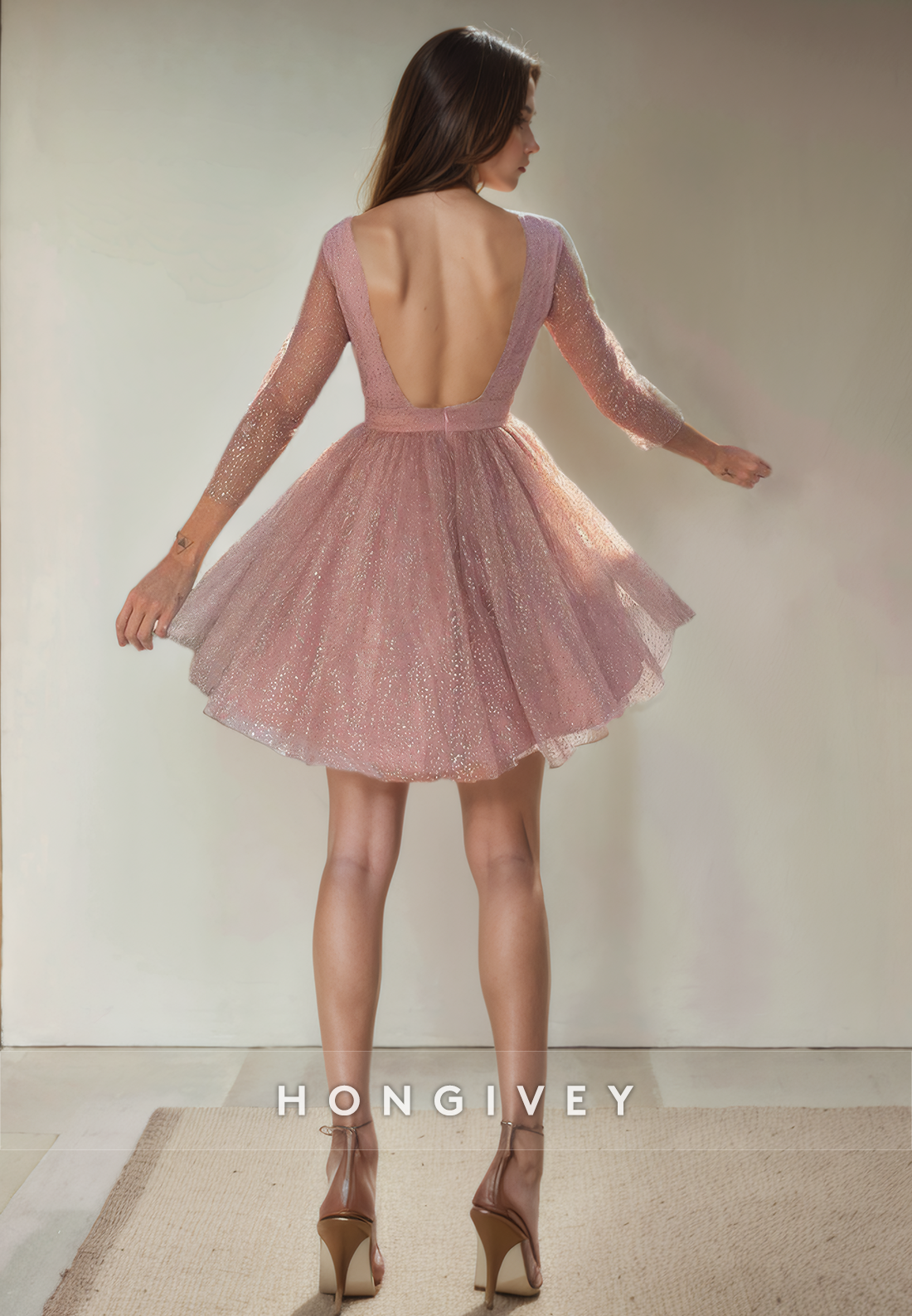 Aline Round / Sleeves Tulle Short Party Homecoming Dress