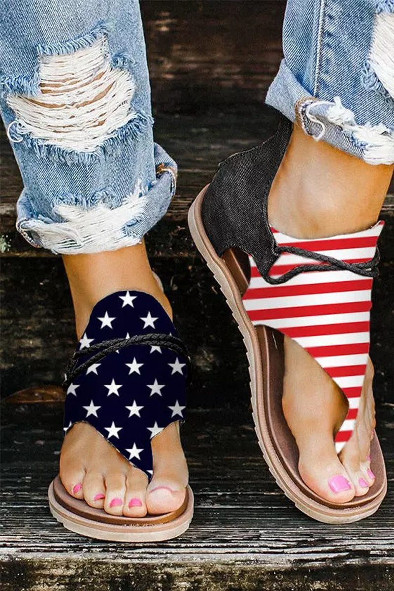 American Flag Star Striped Flat Sandals