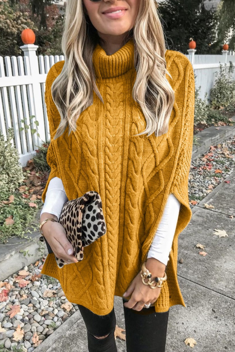 Turtleneck Loose Khaki Poncho Sweater (4 Colors)