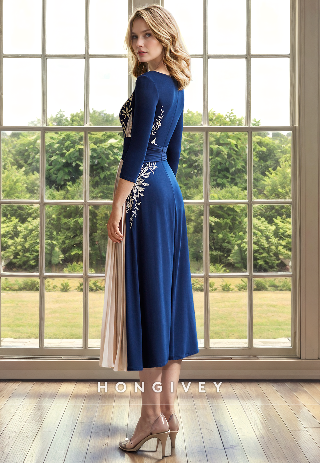 Aline Round / Sleeves Appliques Mother Of The Bride Dress