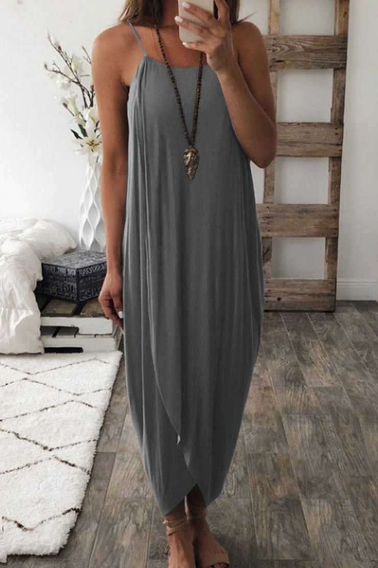 Asymmetrical Stylish Loose Sleeveless Maxi Dress (3 Colors)