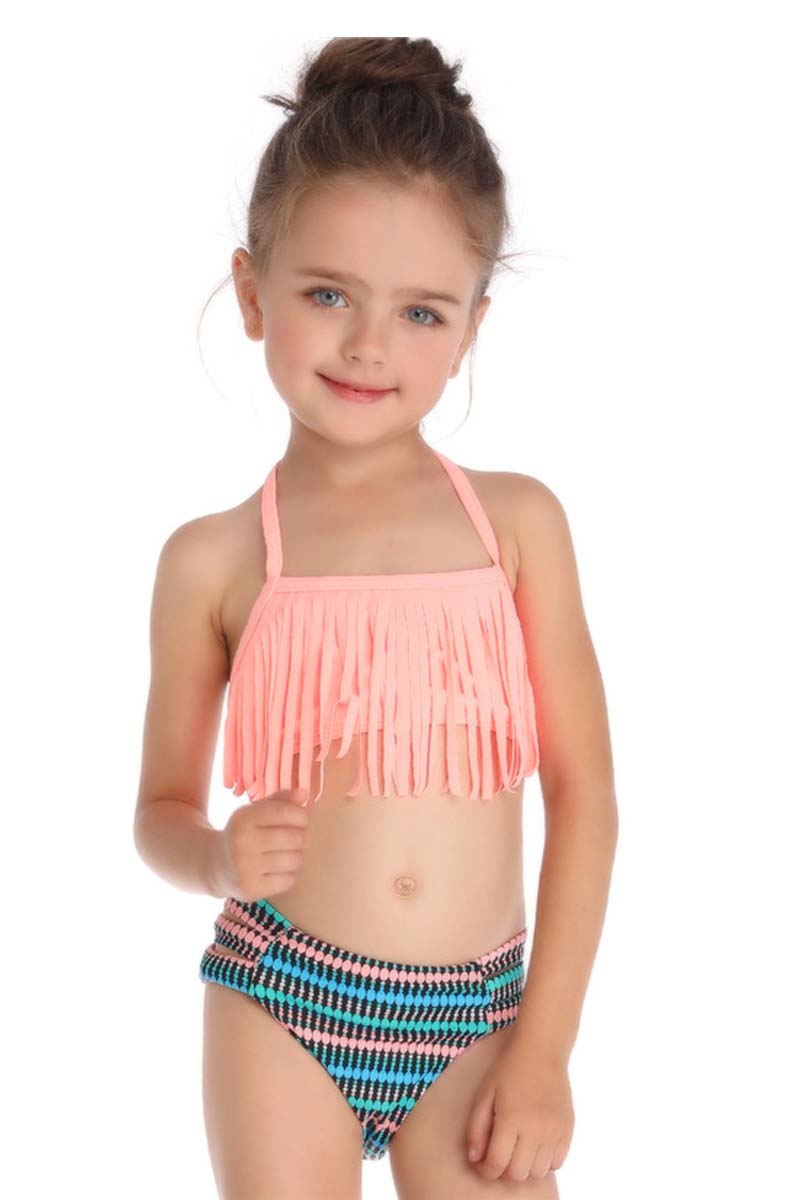 Tassel Edge Floral Parent-Child Two-Piece Swimsuit