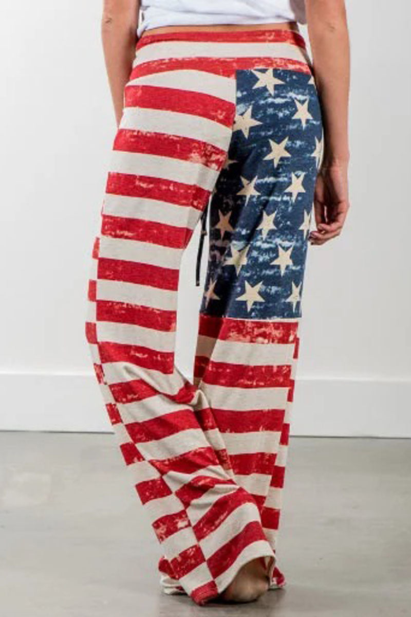 American Flag Drawstring Wide Leg Pants