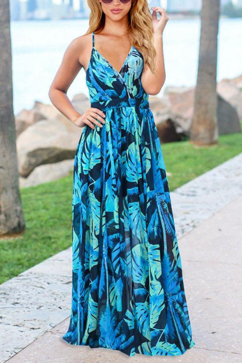 V Neck Women Bohemian Maxi Dress