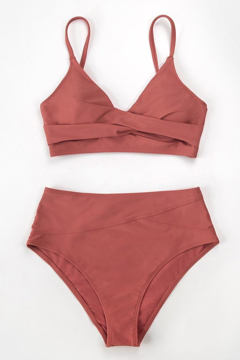 V Neck High-waisted  Bikini Set