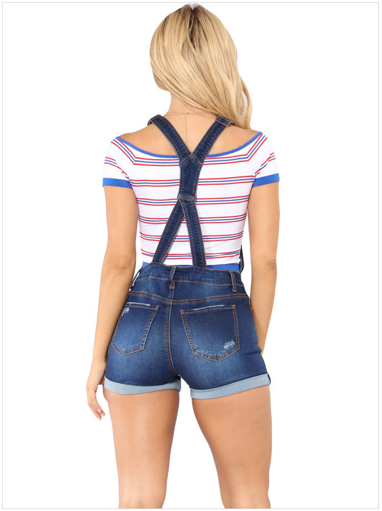 Spring Ripped Hip Lifting Strap Curling Jeans Wish Romper