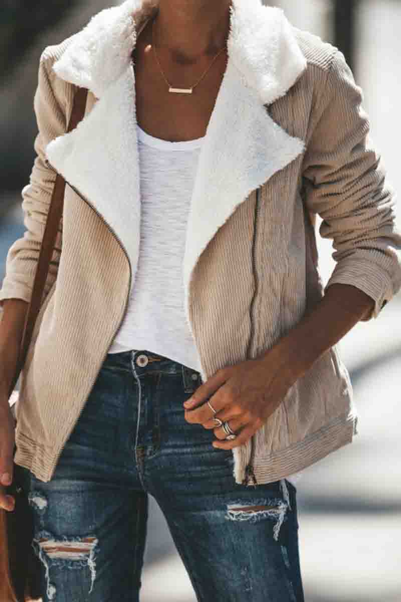 Turndown Collar Zipper  Basic Coat (2 Colors)