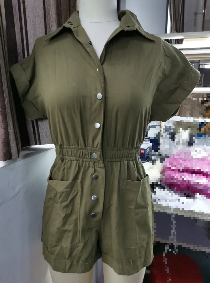 Women Clothing Solid Color Short-Sleeved Casual Loose Romper for Women Romper Green