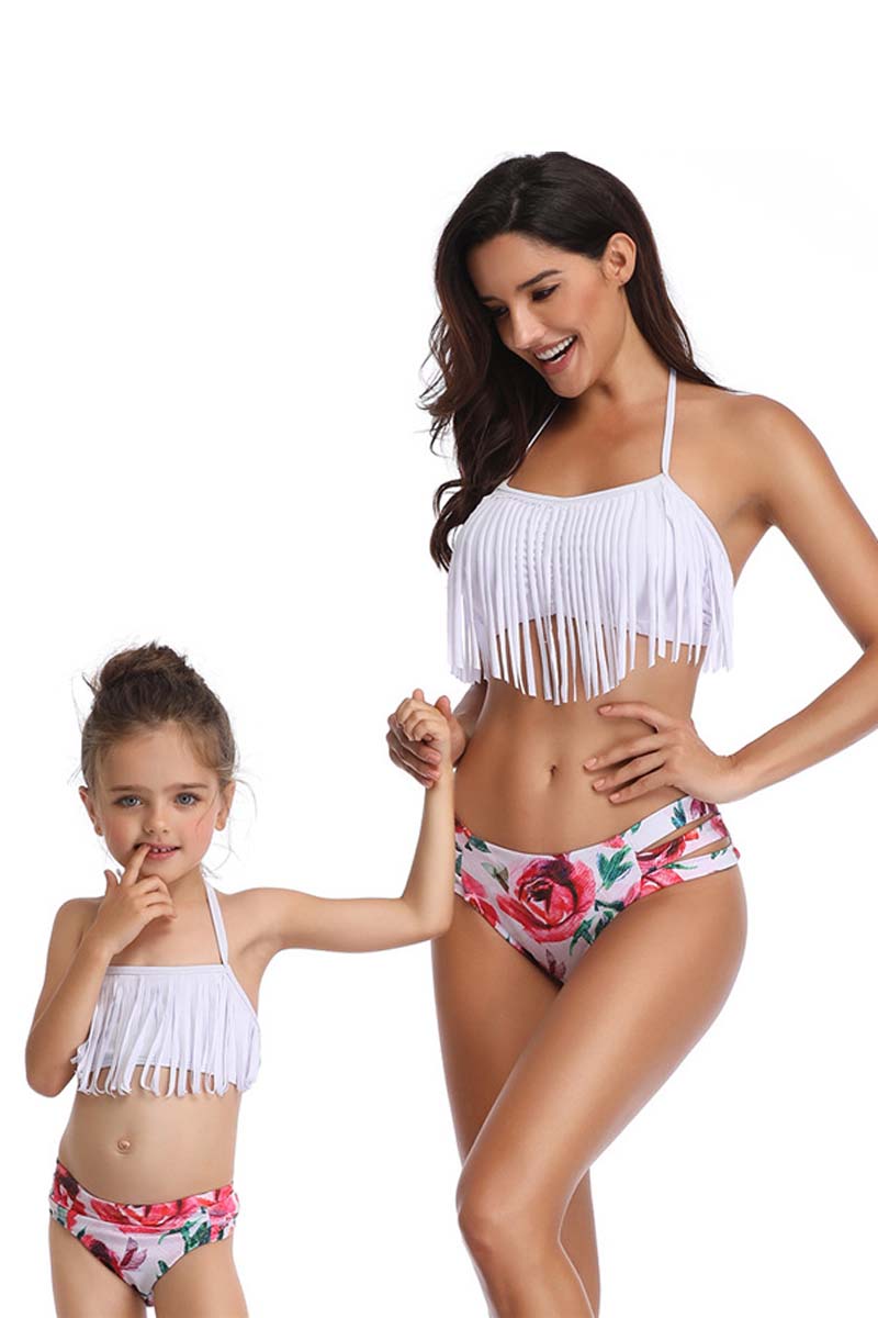 Tassel Edge Floral Parent-Child Two-Piece Swimsuit