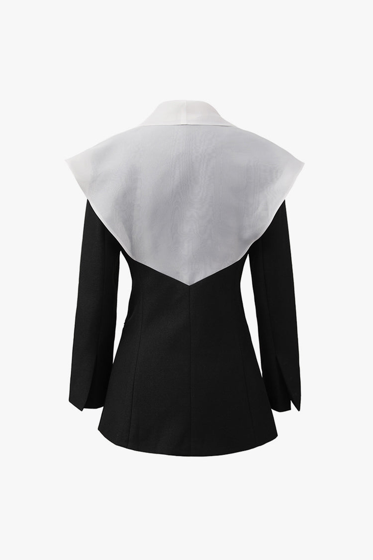 Asymmetric Contrast Layered Shawl Collar Double Breasted Tailored Blazer