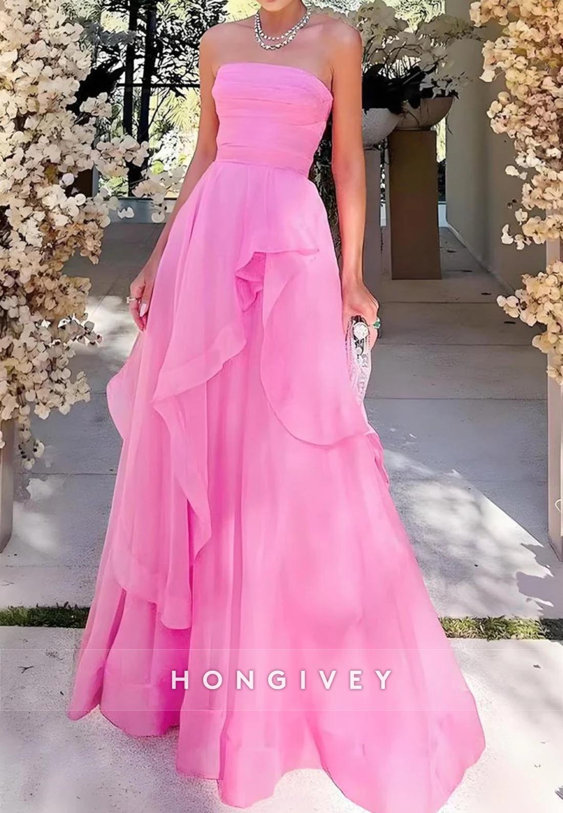 Aline Strapless Asymmetrical Tulle Floorlength Long Prom Dresses