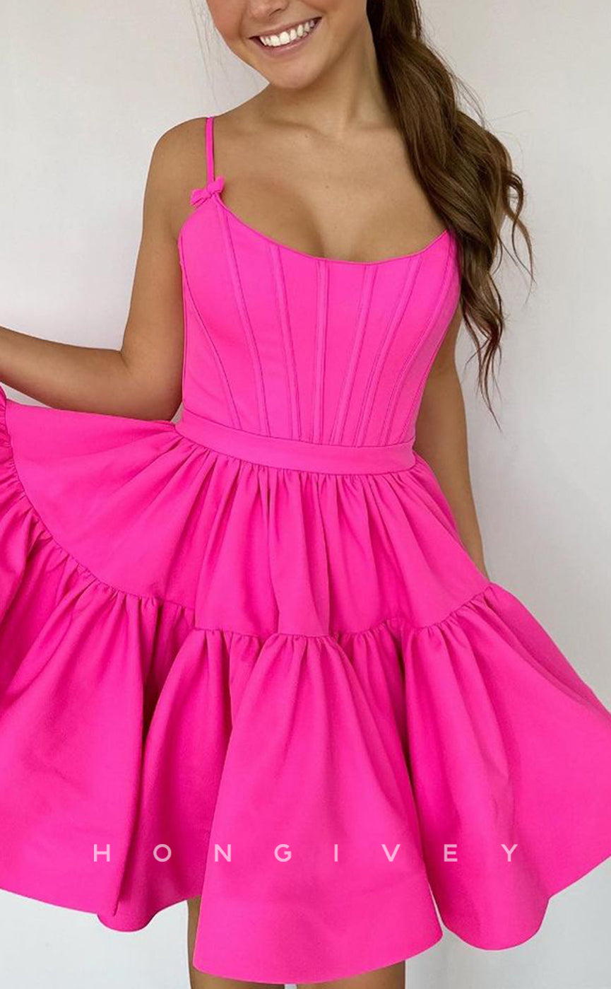 H Sexy Satin Aline Bateau Spaghetti Straps Empire Short Party/Homecoming Dress