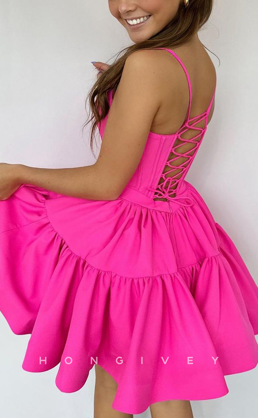 H Sexy Satin Aline Bateau Spaghetti Straps Empire Short Party/Homecoming Dress