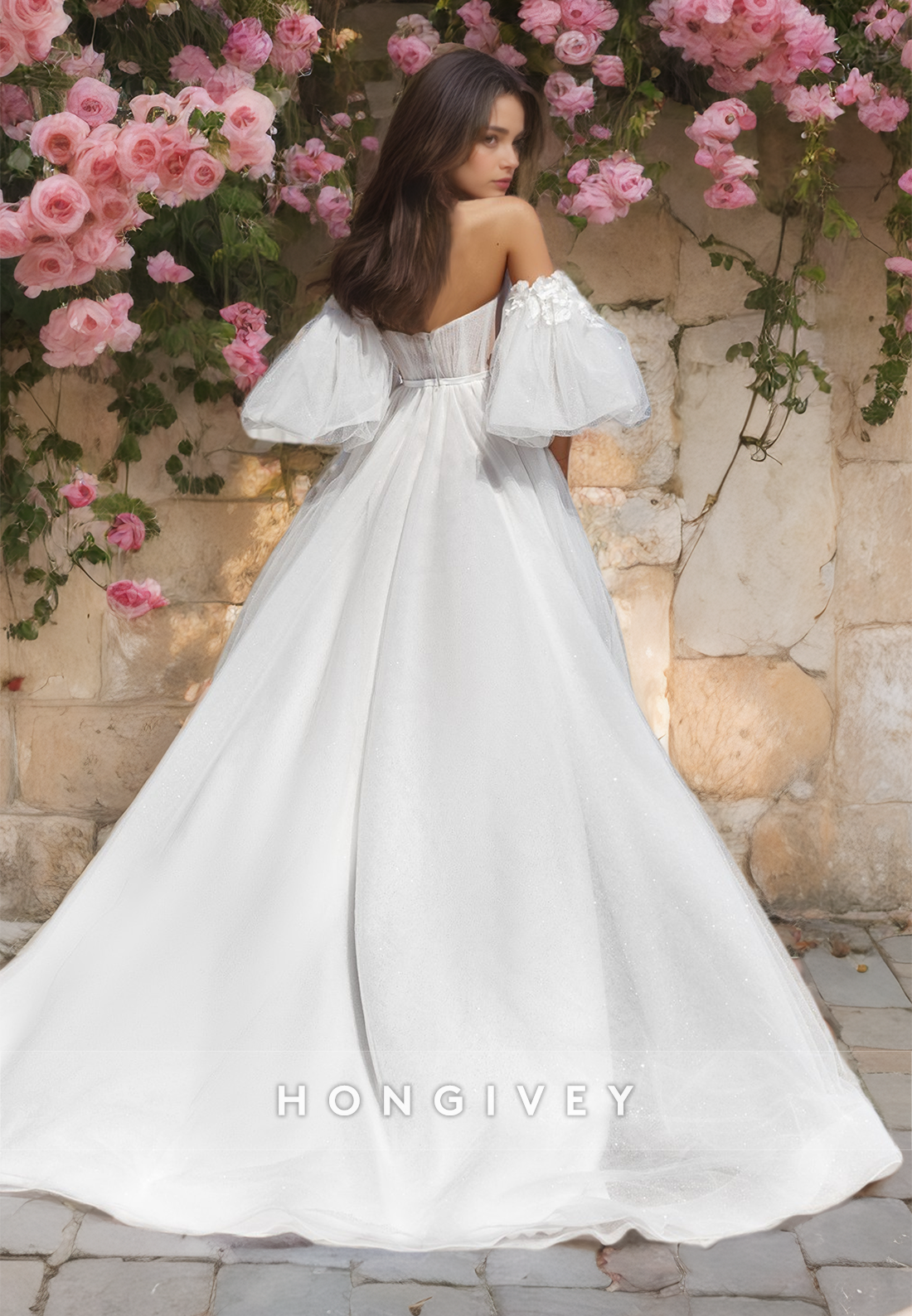 Sweet Tulle Sweetheart Strapless Offshoulder Aline With Side Slit Wedding Dress