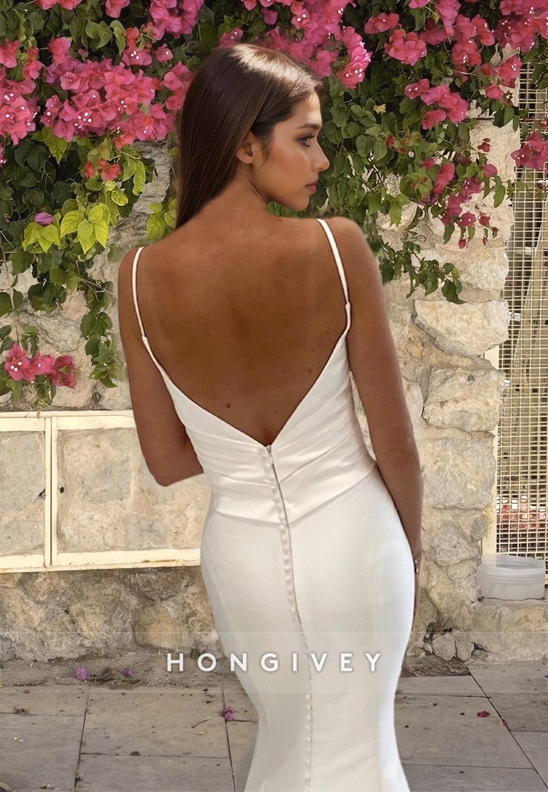 Sexy Vneck Straps Mermaid Satin Wedding Dress Simple Engagement Bride Gown