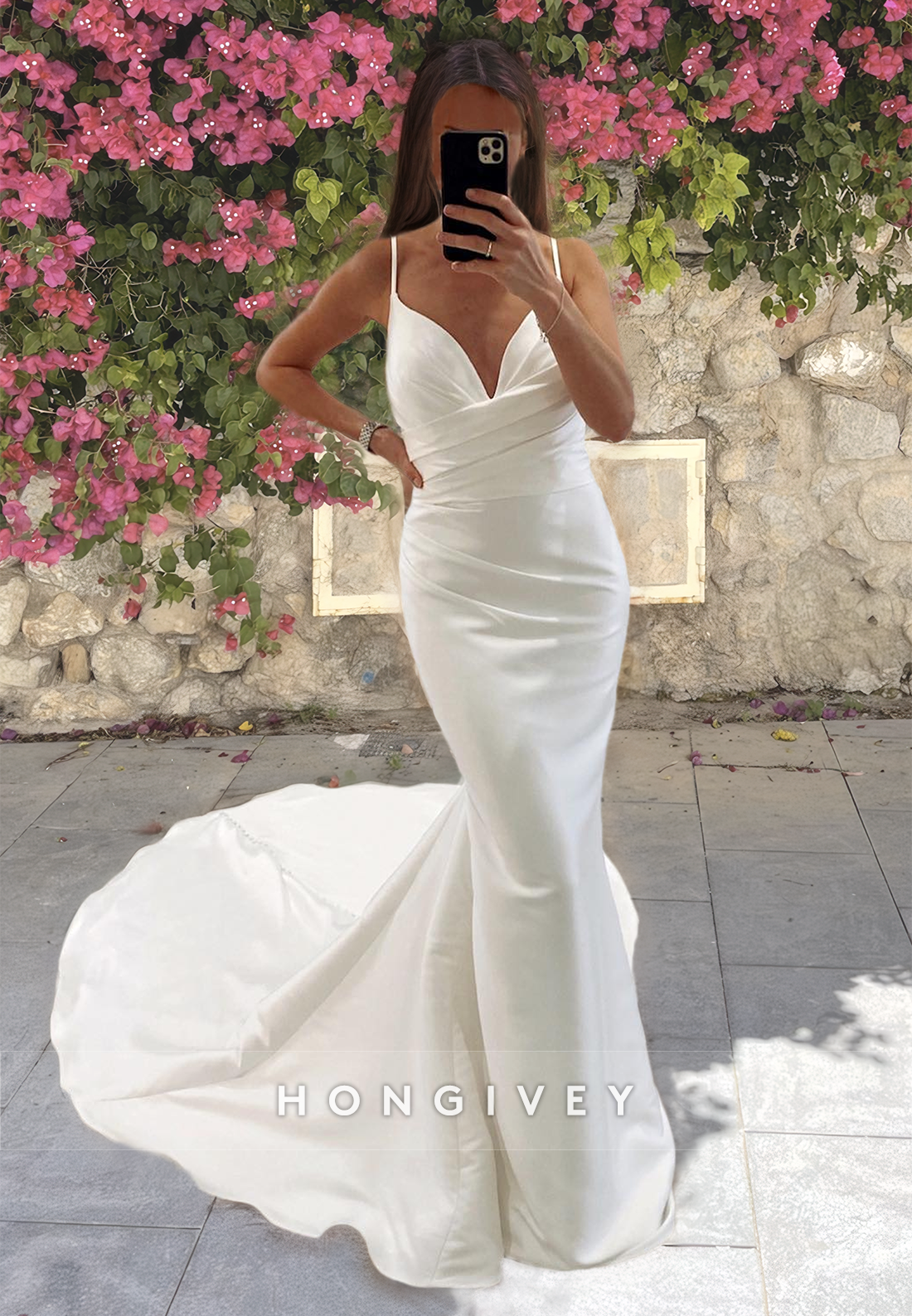 Sexy Vneck Straps Mermaid Satin Wedding Dress Simple Engagement Bride Gown