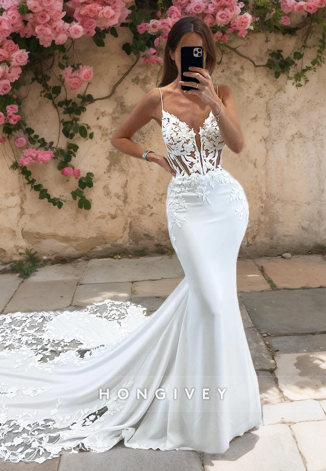 Sexy Applique Trumpet Wedding Dress With Train New