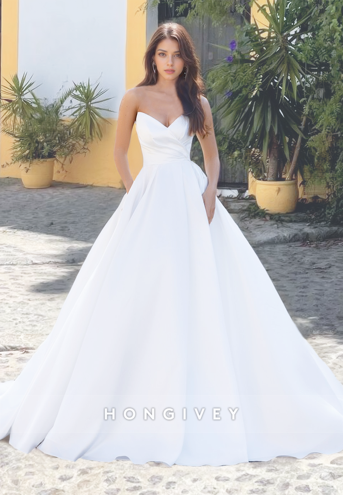 Strapless Aline Satin Wedding Dress Simple Bride Gown Engagement