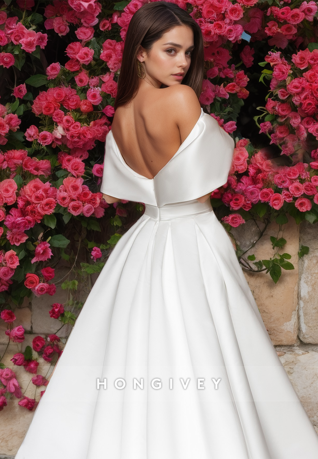 Simple Backless Offshoulder Wedding Dresses Aline With Train Satin Bridal Dresses