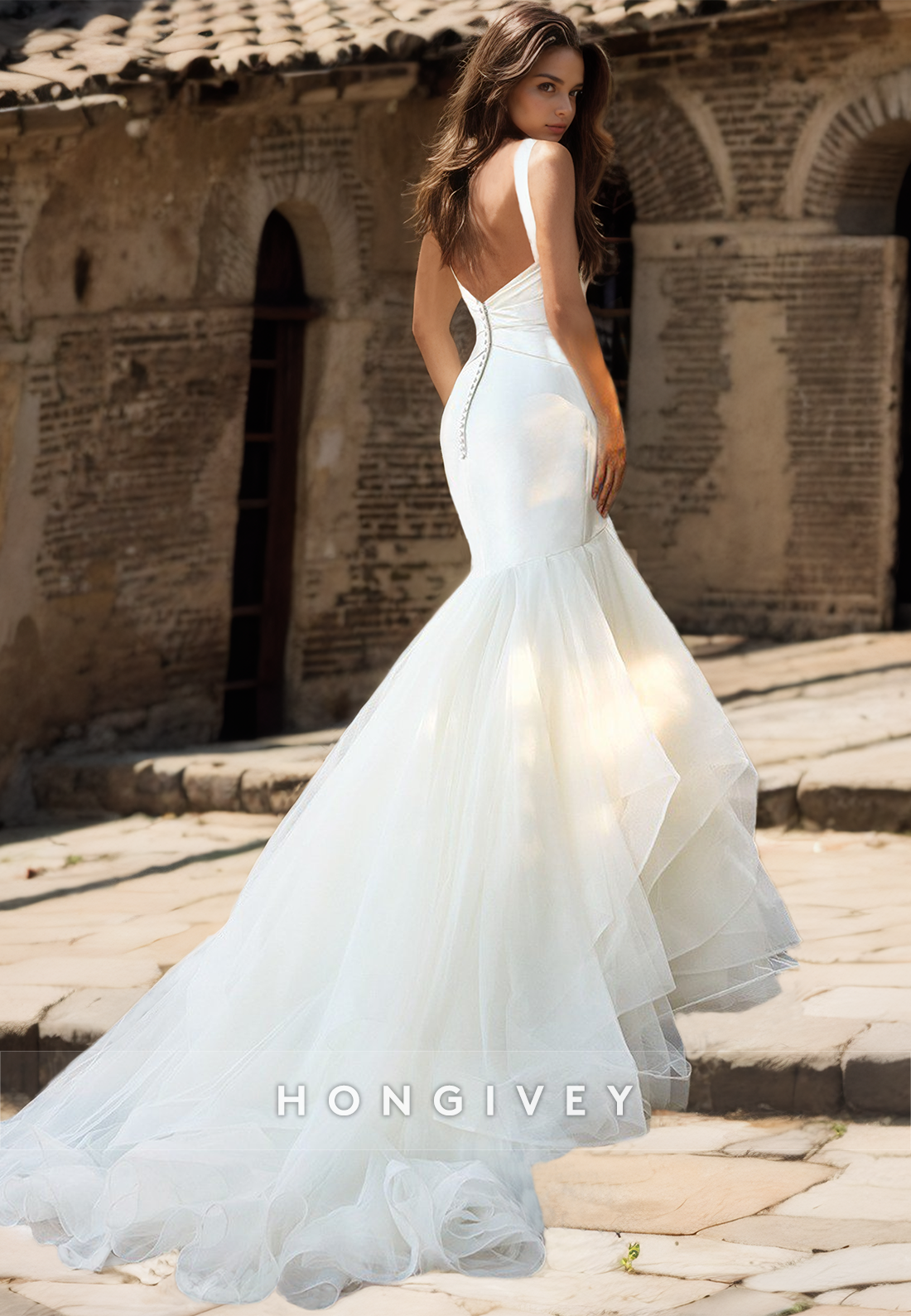 Special Fantasy Mermaid Organza Wedding Dress Empire Chiffon Bridal Dresses With Spaghetti Straps