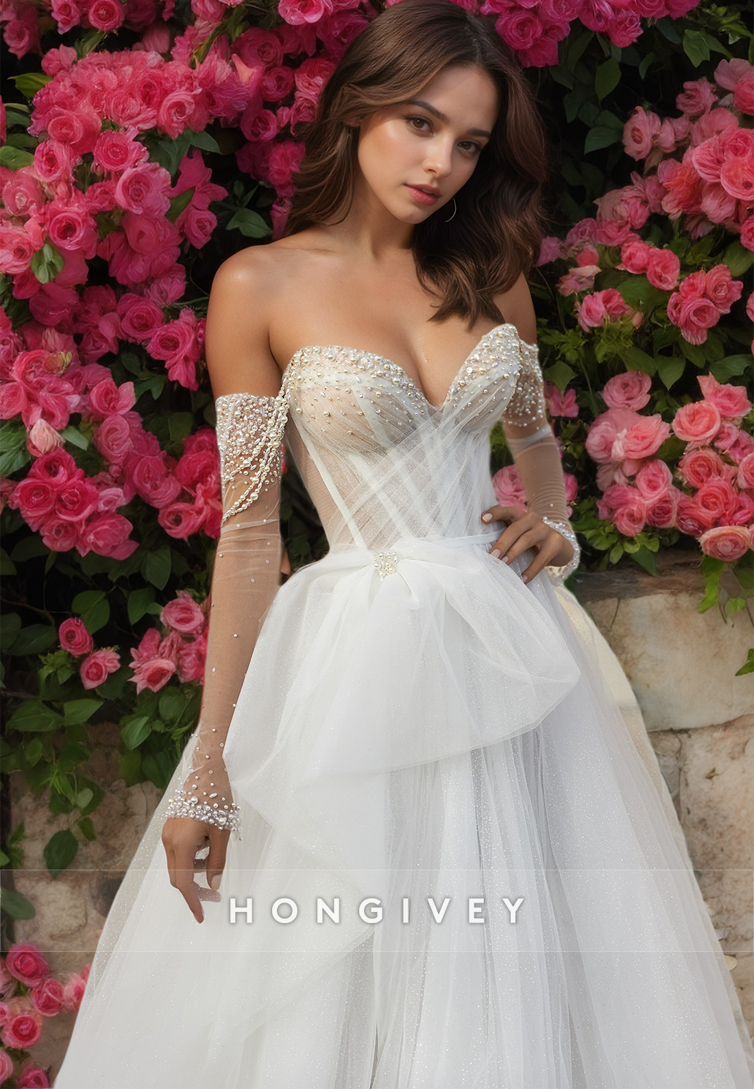 New Aline Long Sleeves Tulle Wedding Dress With Train