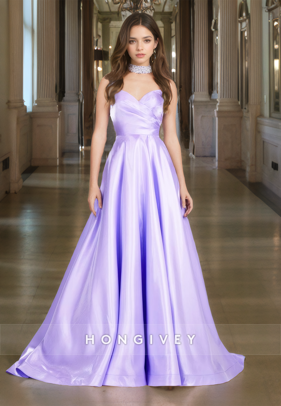 Graceful Satin Sweetheart Draped Aline Prom Dress Strapless Floor Length Party Dresses