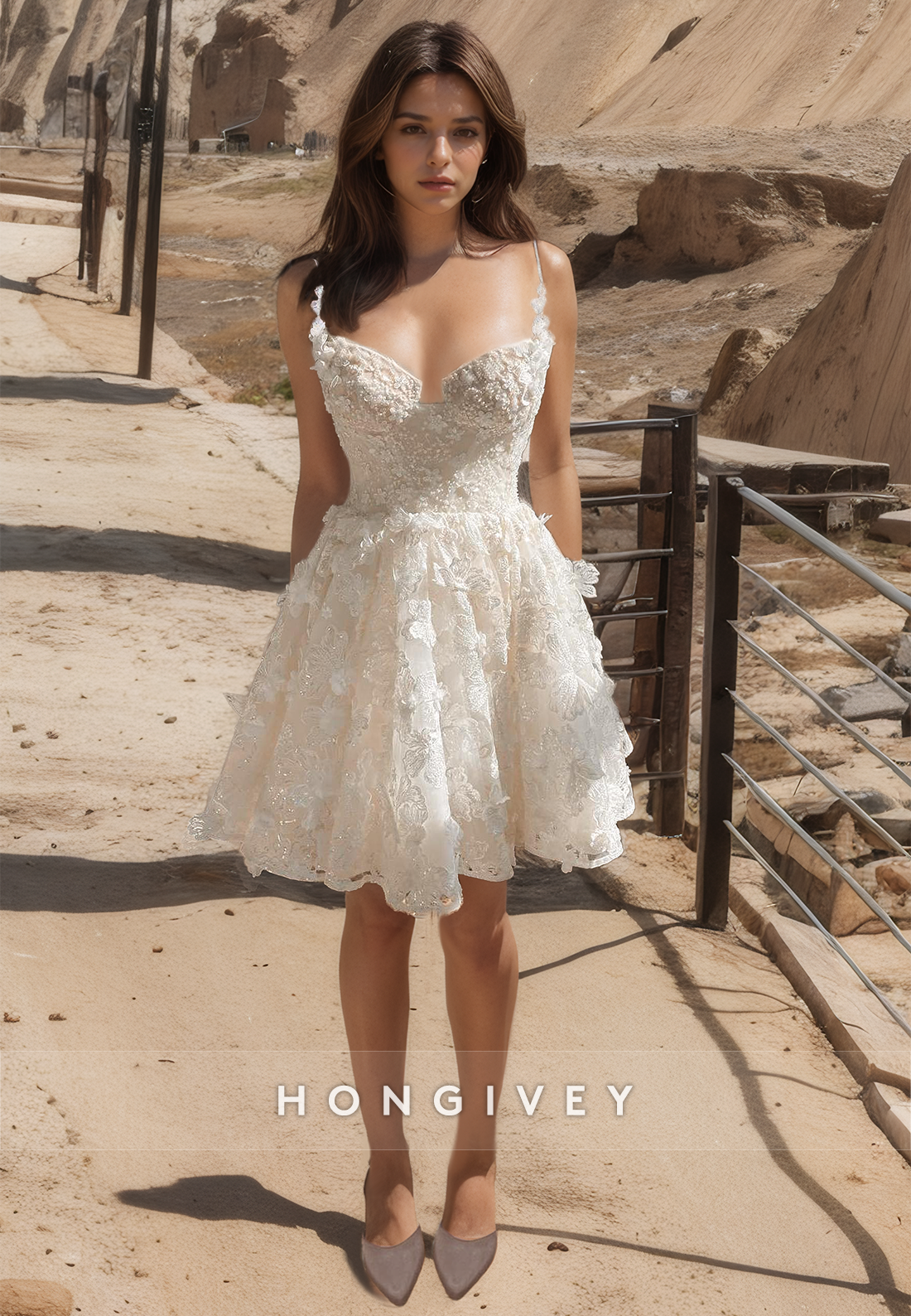 Sexy Aline Sweetheart Spaghetti Straps Floral Embellished Wedding Dress