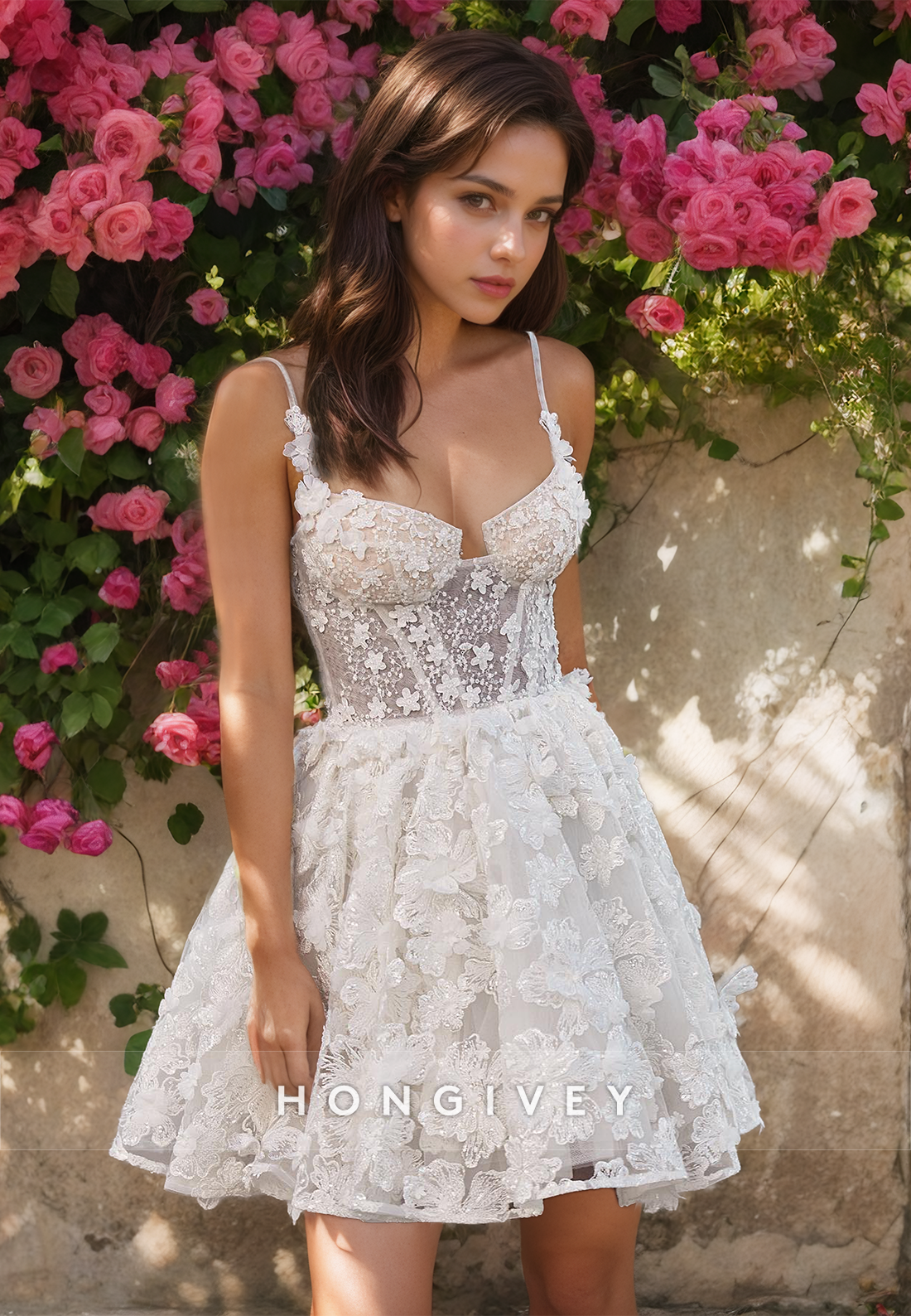 Sexy Aline Sweetheart Spaghetti Straps Floral Embellished Wedding Dress