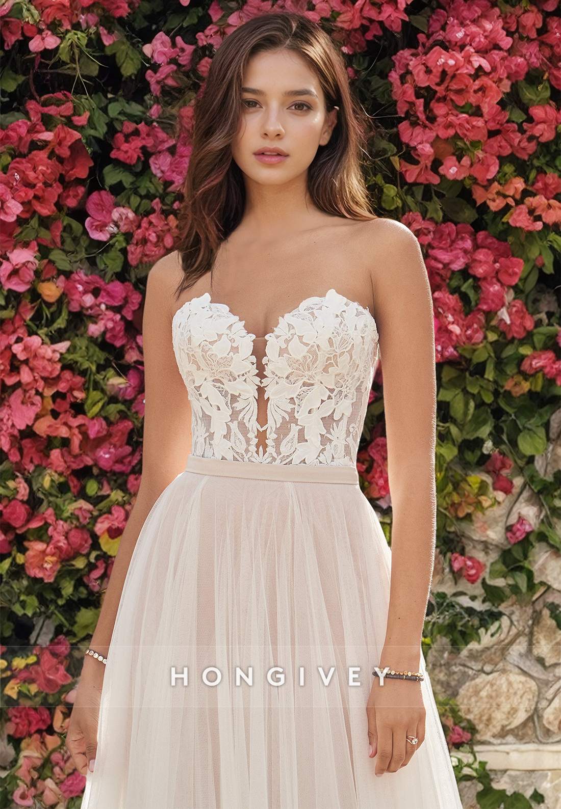 Sexy Illusion Sleeveless Sweetheart Appliques With Overskirt Wedding Dress