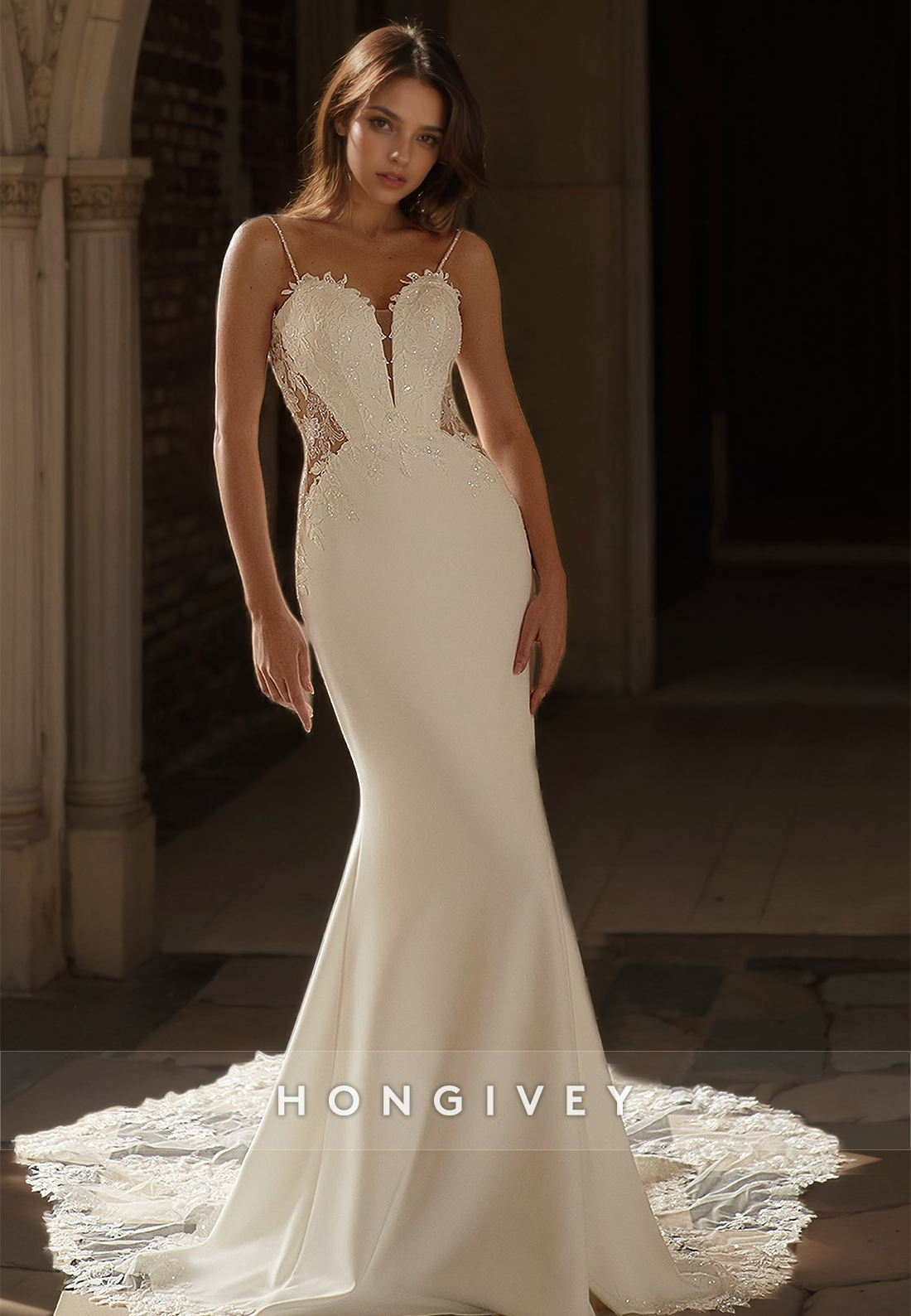 Sexy Straps Mermaid Wedding Dress Applique Sweetheart Sleeveless Bride Gown