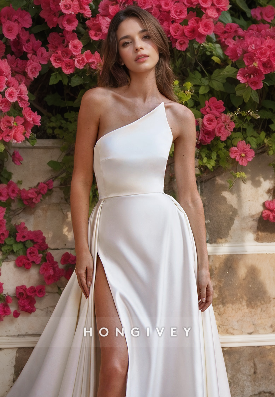 Couture Simple Strapless With Train And Slit Long Wedding Dress