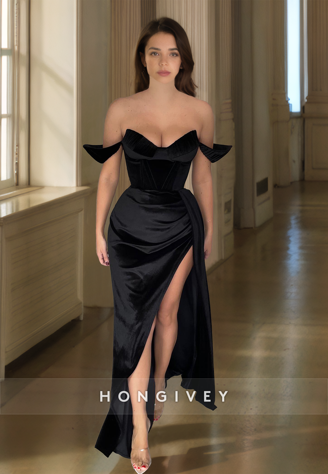 Solid Offshoulder Sheath Satin Evening Dress Party Gown