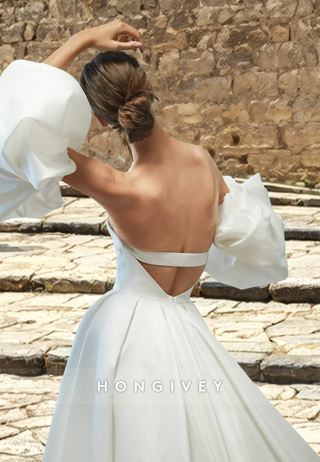 Backless Satin Wedding Dresses Offshoulder Sweetheart Aline Bride'S Dress