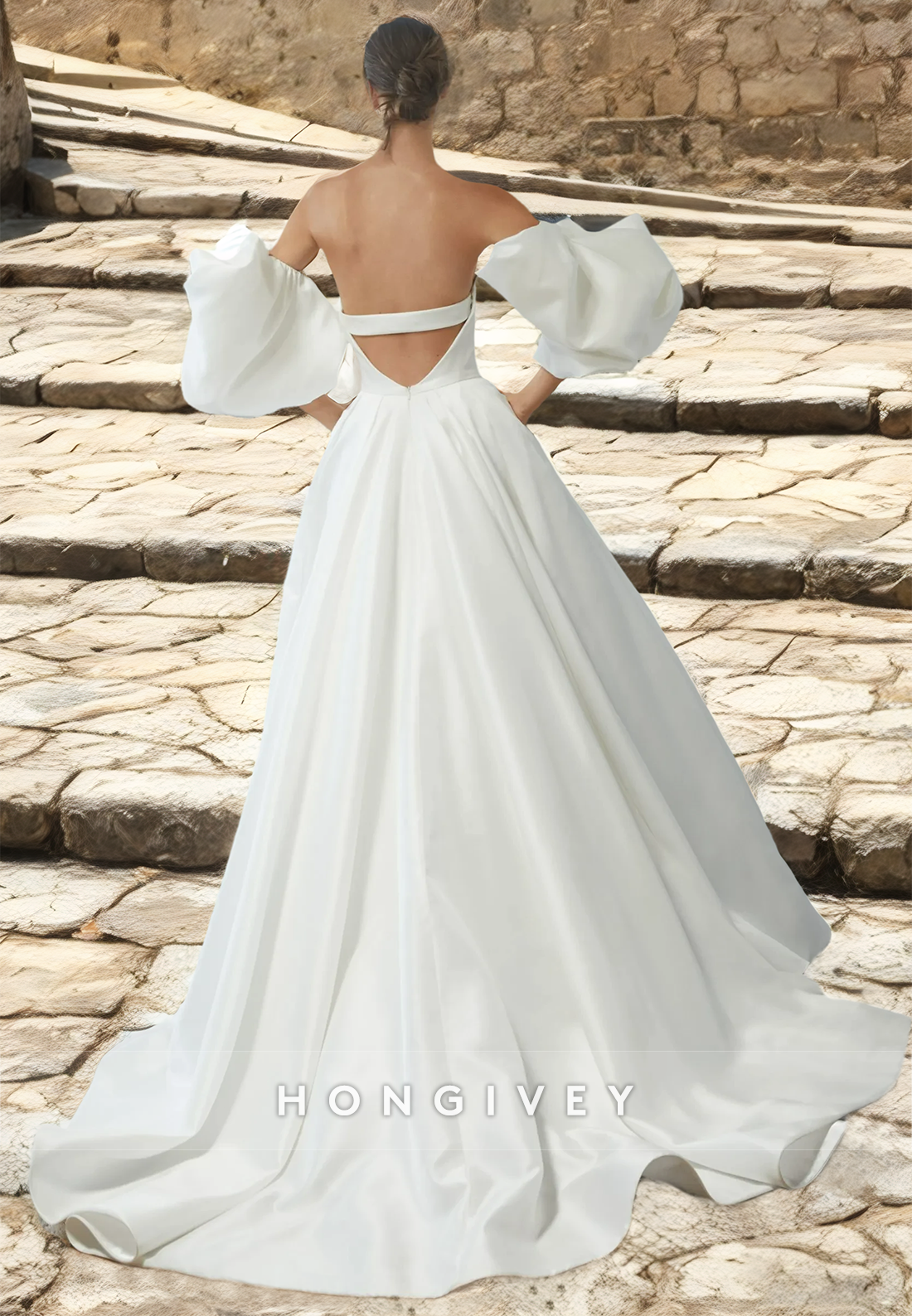 Backless Satin Wedding Dresses Offshoulder Sweetheart Aline Bride'S Dress