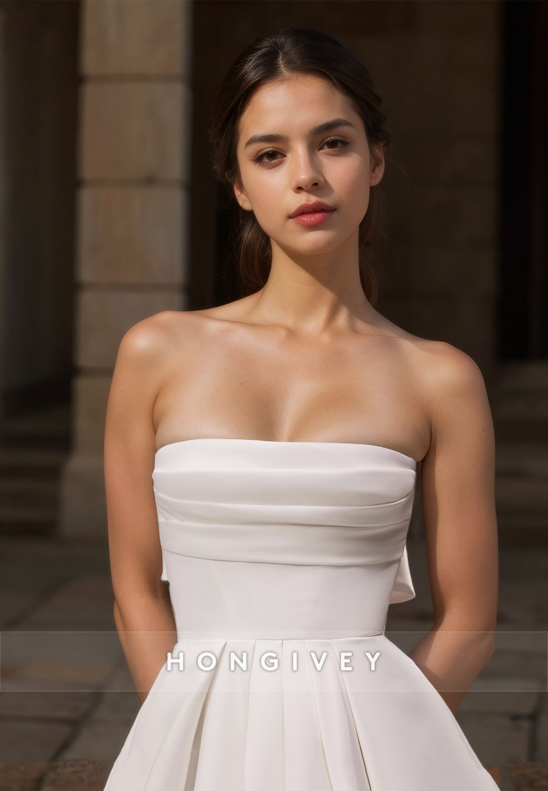 Strapless Satin Aline Wedding Dresses With Train