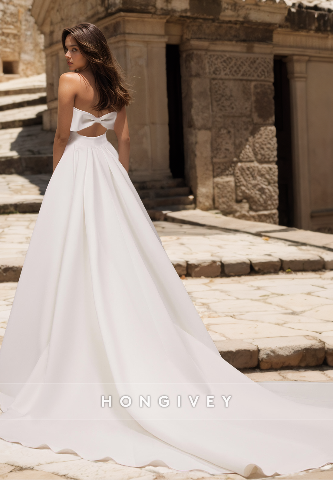 Strapless Satin Aline Wedding Dresses With Train