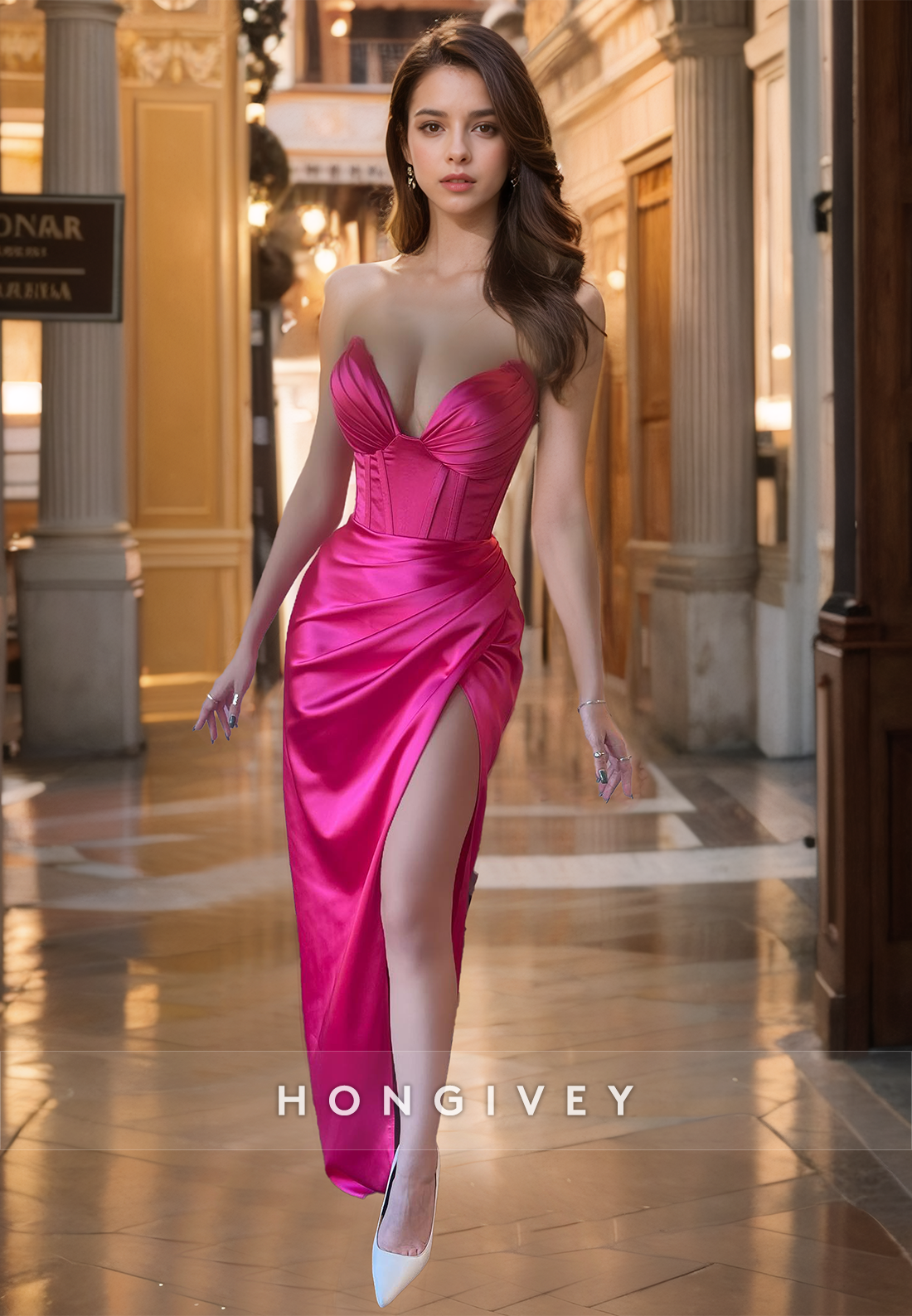 Sexy Sweetheart Sheath Evening Dress Slit Empire Waist Prom Gown