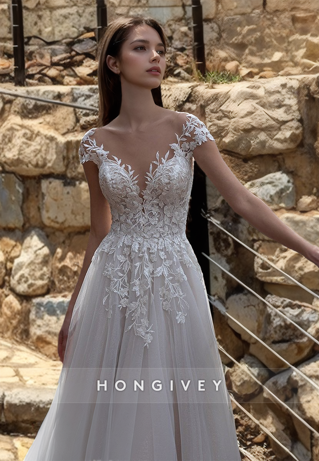 Backless Wedding Dresses Lace Applique Offshoulder Aline Bride Dress