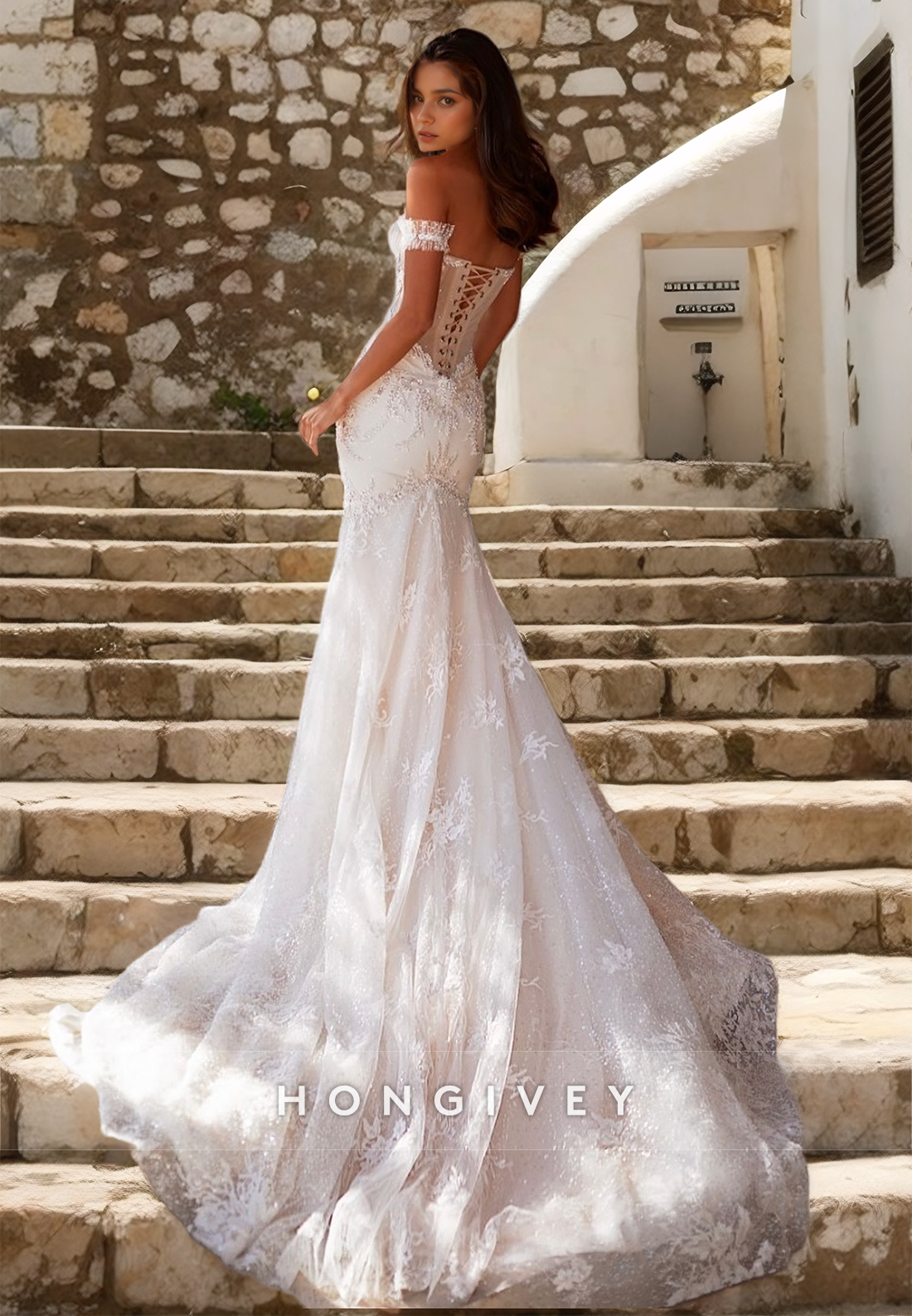 New Mermaid Wedding Dresses With Train Offshoulder Lace Beads Bride Gown