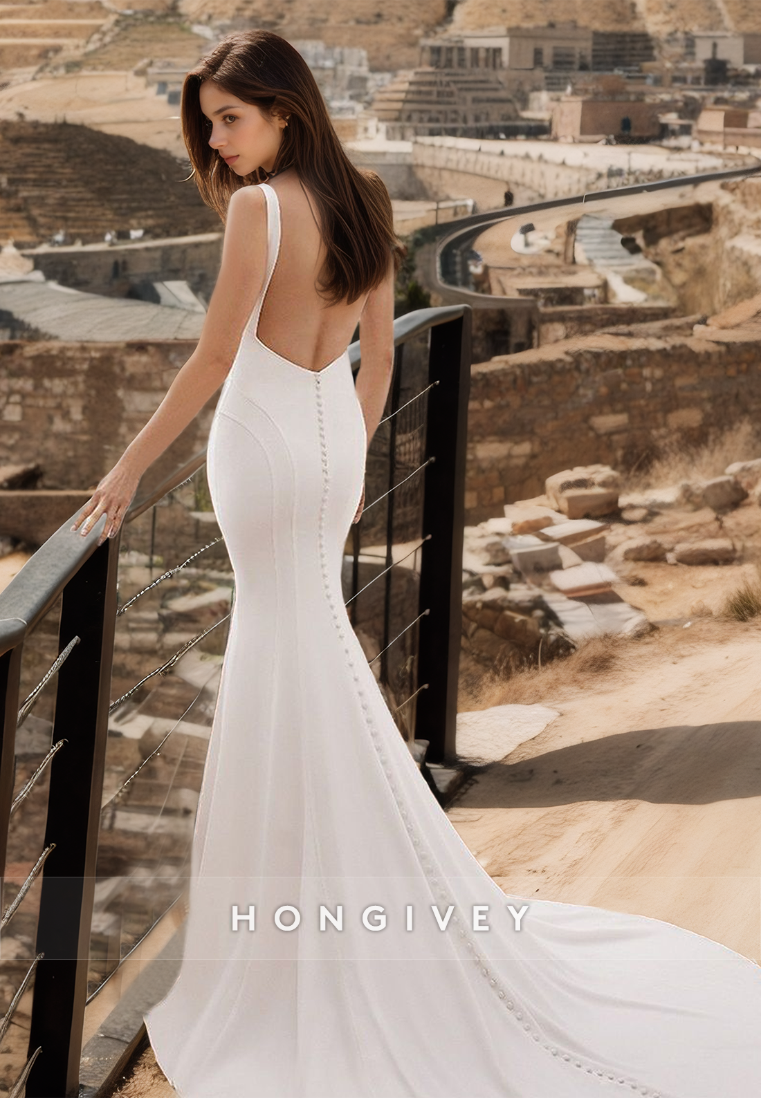 Sexy Vneck Backless Mermaid Beach Wedding Dress With Train Classic Bridal Dresses