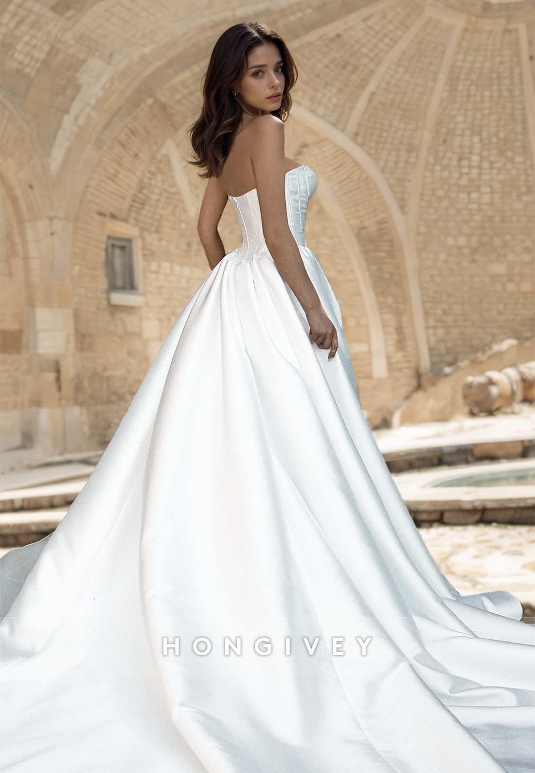 Aline Wedding Dress Classic Strapless Sweetheart Satin Bride Gown