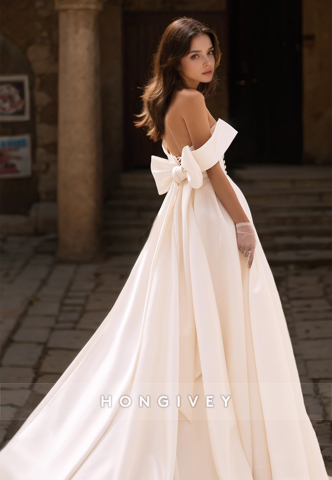 Elegant Wedding Dress Bow Side Slit Offshoulder Sweetheart Bridal Dresses