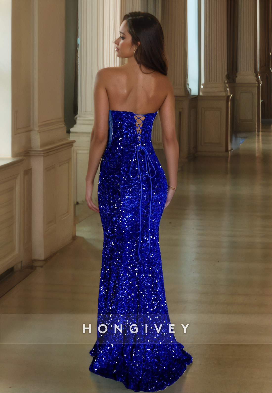 Glitter Sequins Royal Blue Sweetheart Mermaid/Trumpet Formal Evening Dress