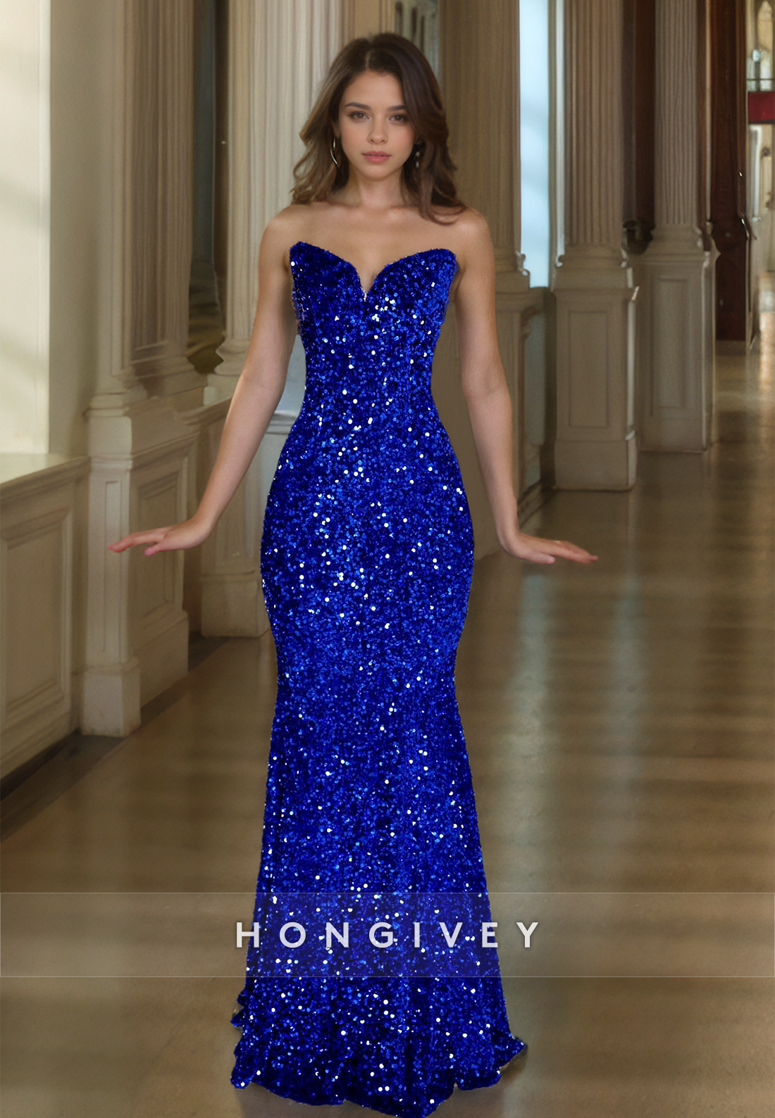 Glitter Sequins Royal Blue Sweetheart Mermaid/Trumpet Formal Evening Dress