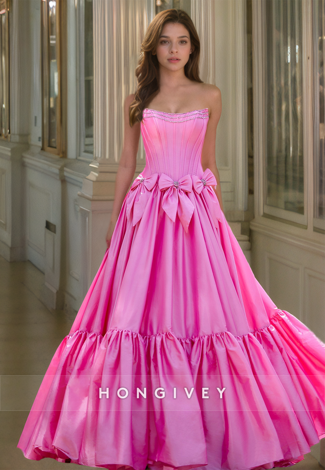 Pink Bows Aline Prom Gown Birthday Party Wear Homecoming Quinceanera Dresses