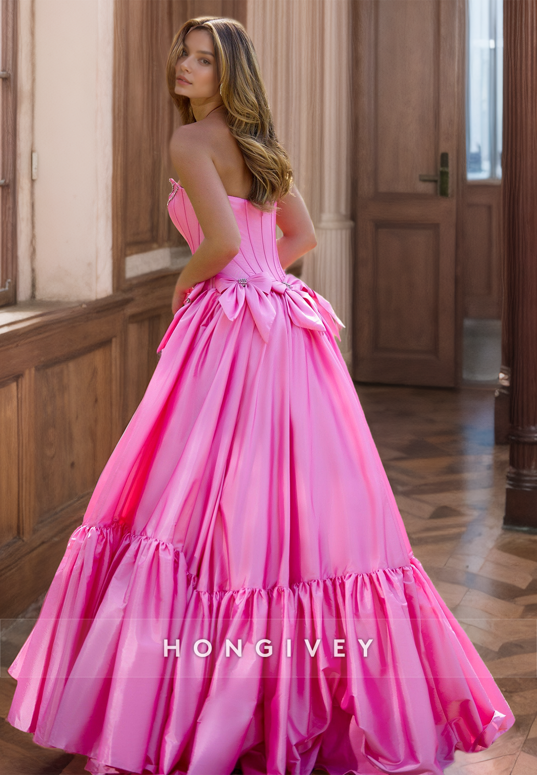 Pink Bows Aline Prom Gown Birthday Party Wear Homecoming Quinceanera Dresses